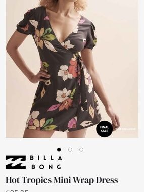 Billabong Black Tropical Floral Wrap Mini Dress